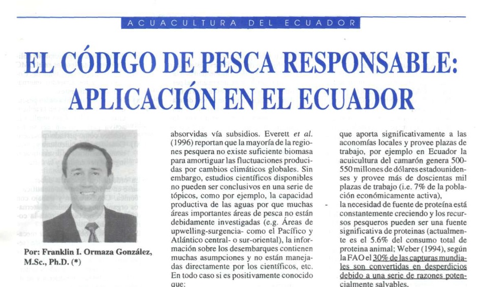 EL CÓDIGO DE PESCA RESPONSABLE: APLICACIÓN EN EL ECUADOR